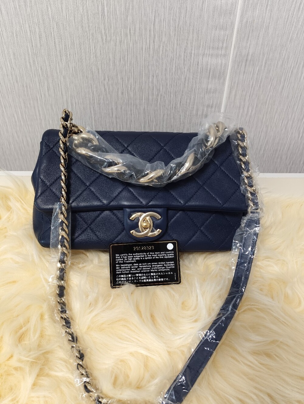 CHANEL Navy Quilted Leather Shoulder Bag with Gold Hardware